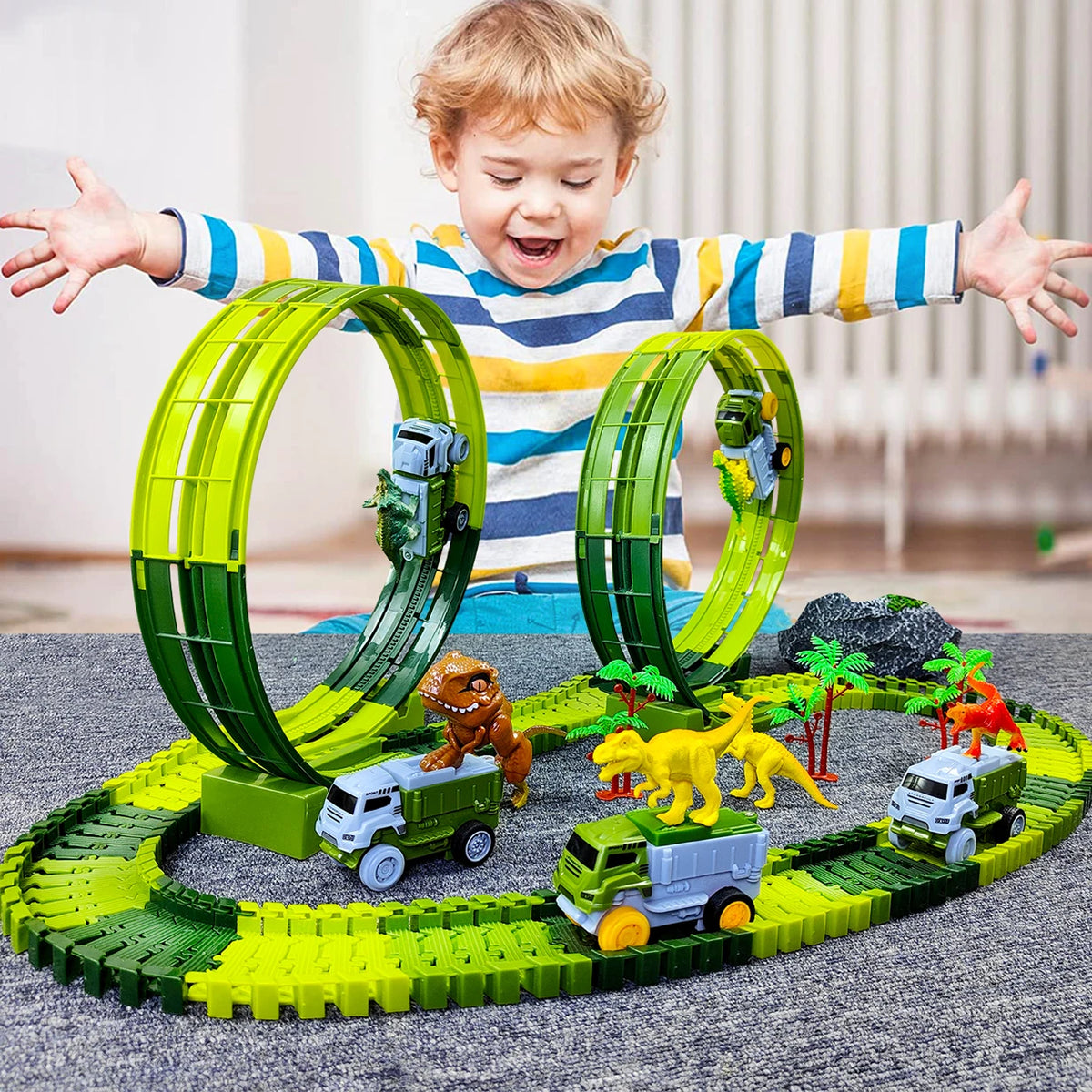 Magic Climbing Track Dinosaur Train Flexible Track Playset Create a Dinosaur World Road Race for Boys 3-9 Years Old Gift