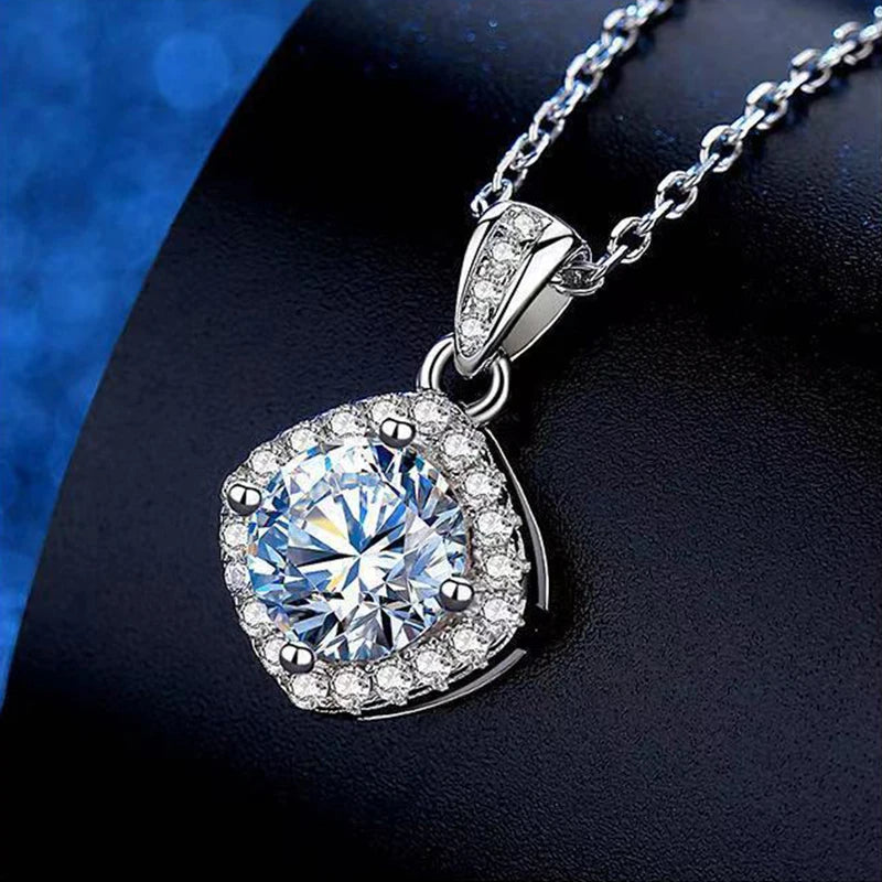 Fashion Luxury Trendy Classic 1ct GRA Moissanite Irregular Sqaure Necklace For Charm Women 925 Silver Party Jewelry Gift