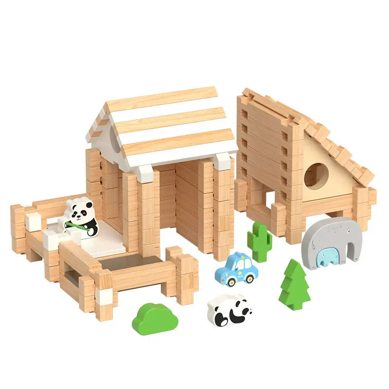 Wooden Building Blocks Set Toddler Natural Wood Block Montessori Learning Toy Stacking Toys Building Blocks Gifts for Kids Age 3