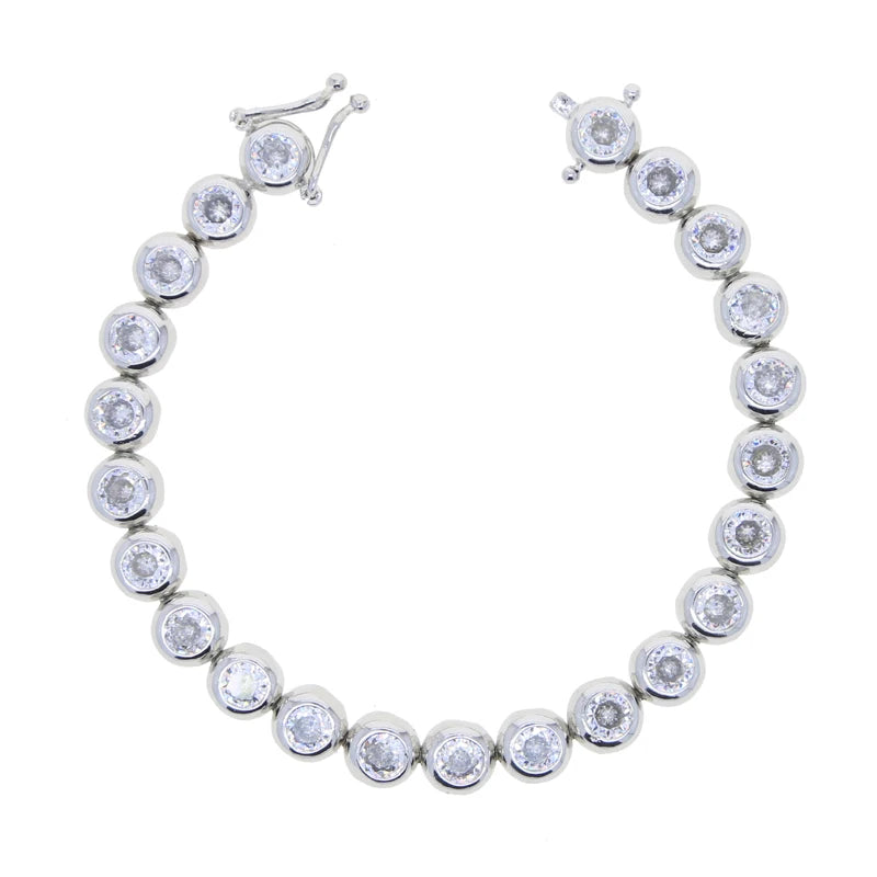 New Arrived Top Quality Fashion Women Female Jewelry Set Bezel 5A CZ Round Beaded Tennis Chain Bracelet Necklace