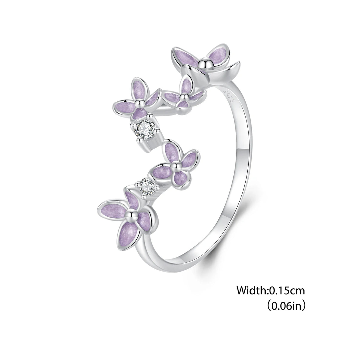 Bamoer 925 Sterling Silver Original Blue Butterfly Ring Lilac Flower Earrings for Women Jewelry Set Anniversary Engagement Gift