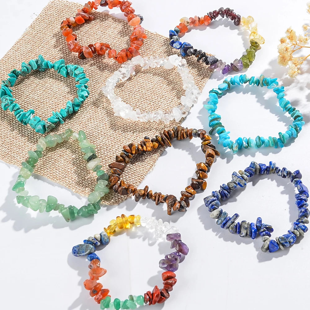 5/10/20pcs Random Women's Gravel Bracelet Set Natural Colored Gravel Bead Bracelet Irregular Bracelet Spiritual Elastic Bead