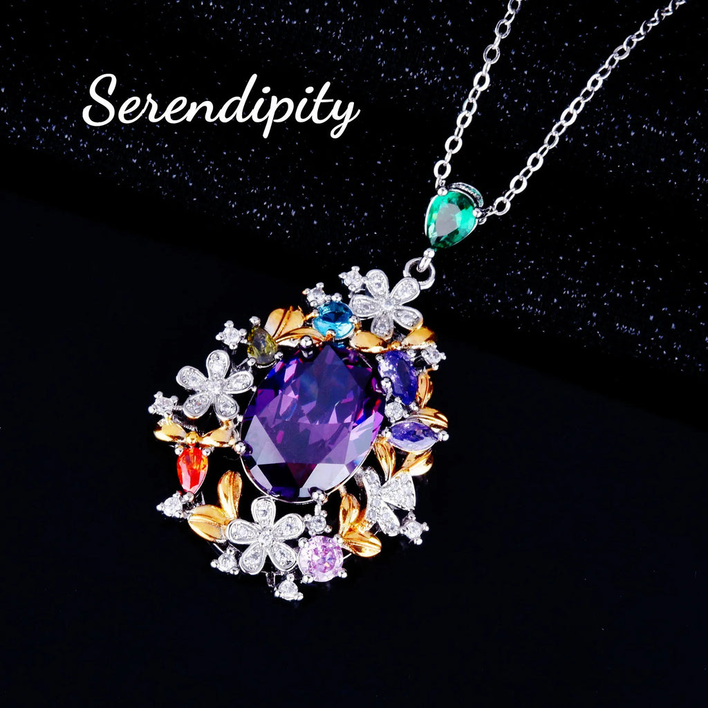 Foydjew Secret Garden Series Jewelry Luxury Flowers Design Jewelry Sets Amethyst Purple Stone Pendant Necklaces Earrings Rings