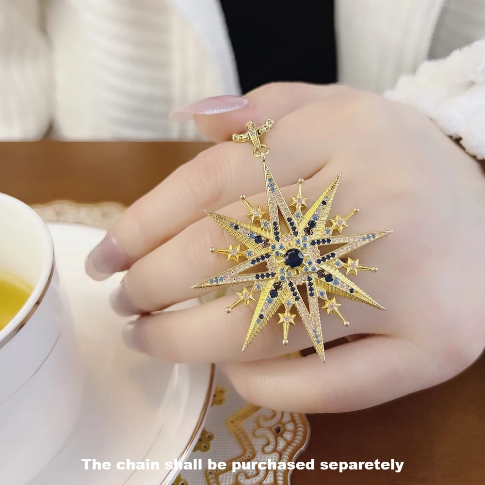 Pendant Sun Star CZ Pave Summer Winter New 925 Sterling Silver Fine Jewelry Europe Style Accessories Gift For Men Woman