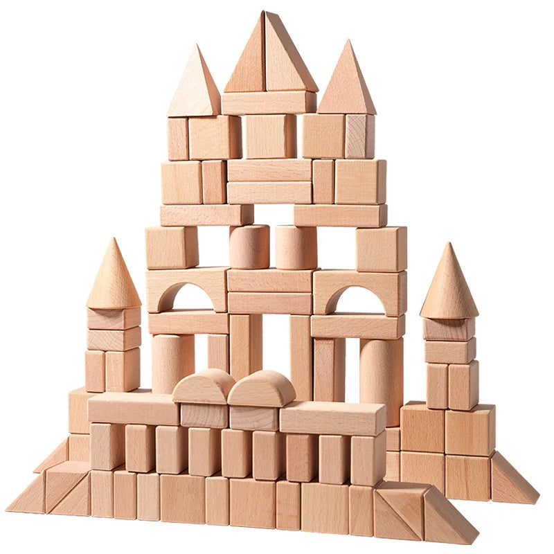 Kawaii 100Pcs Unpainted Beech Wooden Large Building Blocks Toddler Stacking Construction Preschool Educational Gift