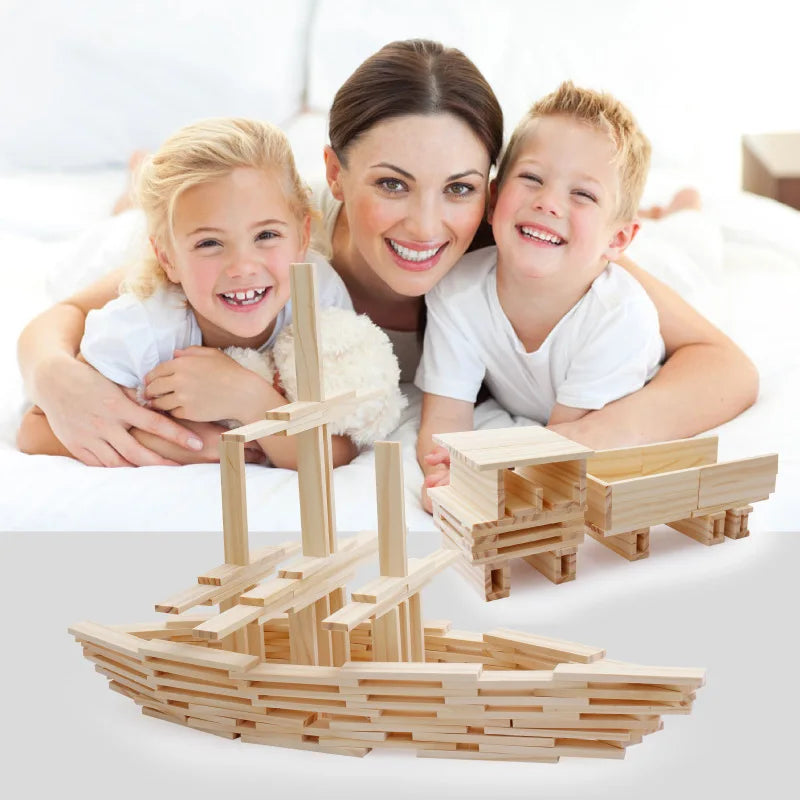 100PCS Classic Wooden Building Block Construction Kit Stacking Balance High Block Montessori Puzzle Toy GIft for Toddler Kid