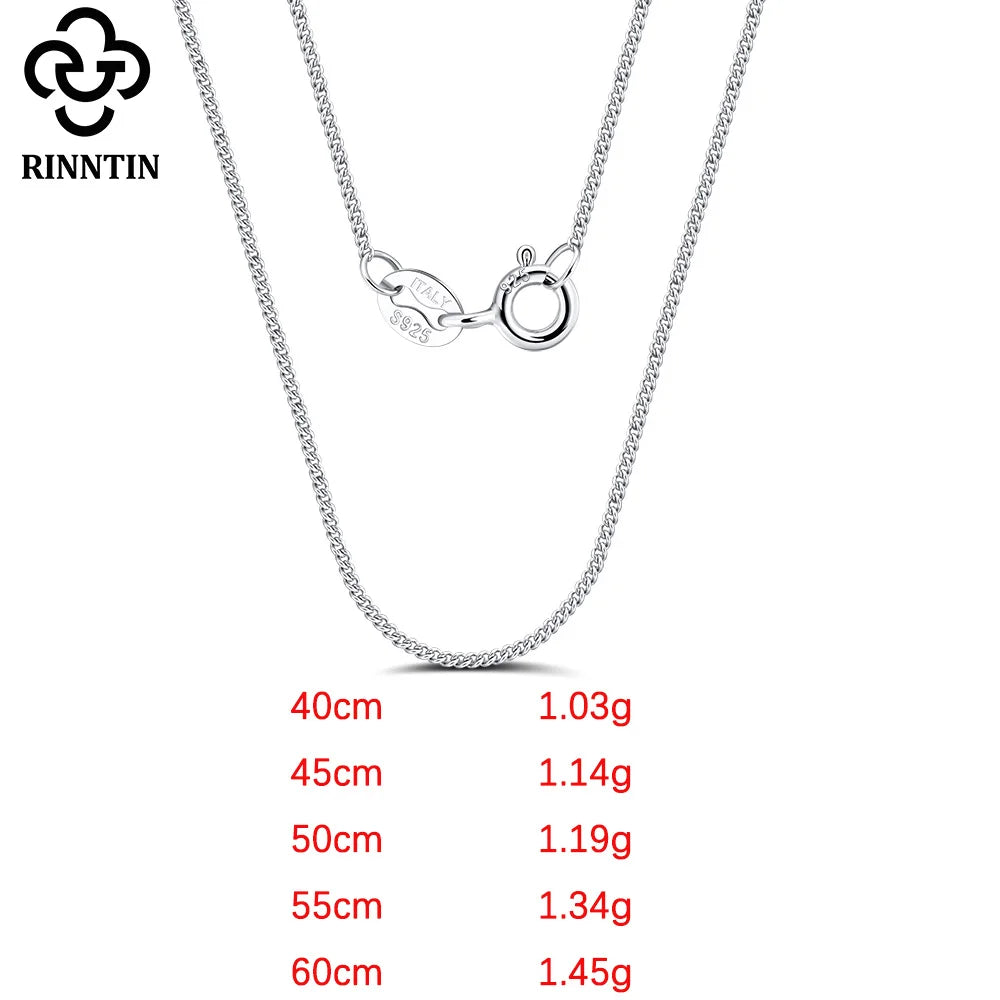 Rinntin Solid 925 Sterling Silver 1.0mm Side Chain Necklace for Women Girls Elegant Necklace Fine Jewelry 40/45/50/55/60cm SC18
