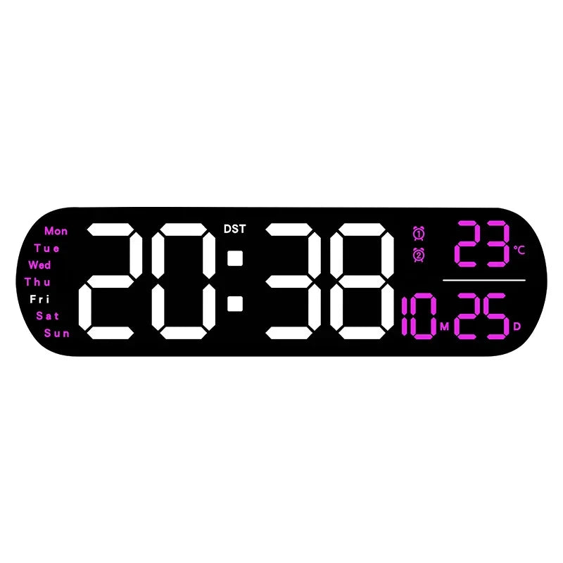 LED Digital Wall Clock With Remote Control Ambient Lights Time Date Temperature Display Alarm Clocks For Home Living Room Decor