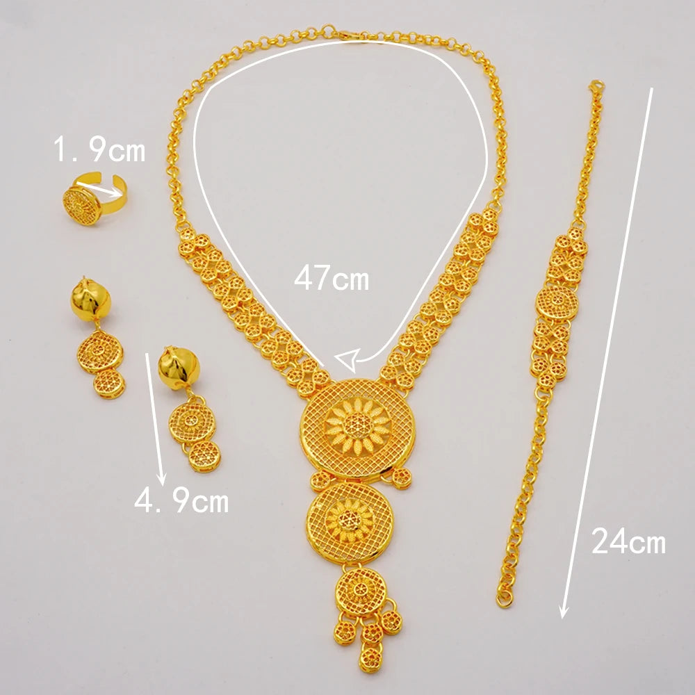 Ethiopian Fashion Women's Jewelry Set African Wedding Jewelry Set Necklace, Bracelet, Earrings, and Ring Set