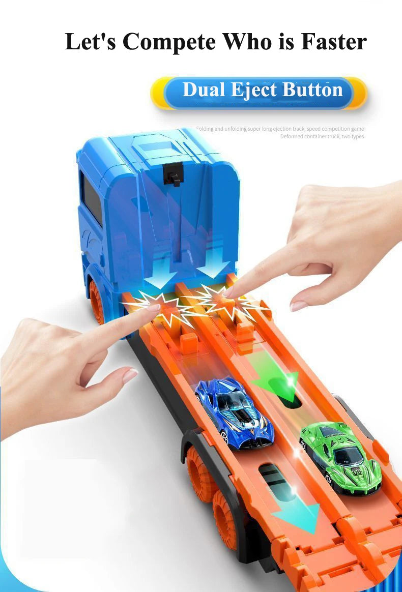 Large Car Transporter Truck Folding Track Racing Vehicle Kids Competitive Games Storage Alloy Car Boy Toy Children Novel Gift