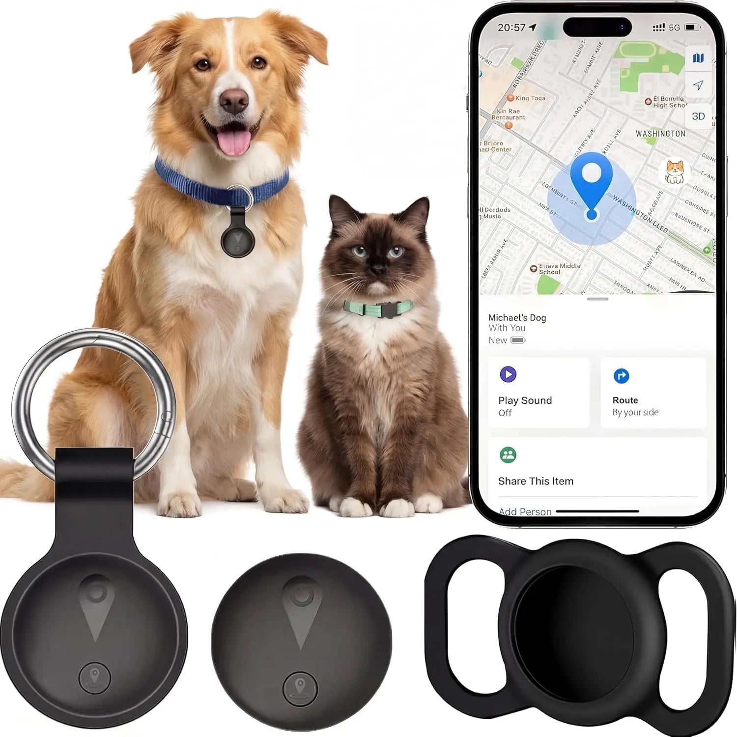 GPS Tracker for Dogs, Smart Collar Real-Time Location, No Monthly Fee, iOS Find My, IP68 Waterproof, Ultra-Slim