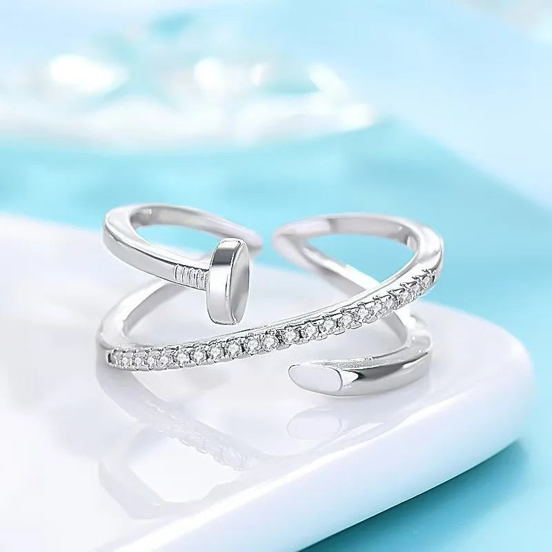 Classic Fashion Couple Ring, Copper Zirconia Women's Adjustable Ring, Fashion Gold Metal Crystal Needle Ring