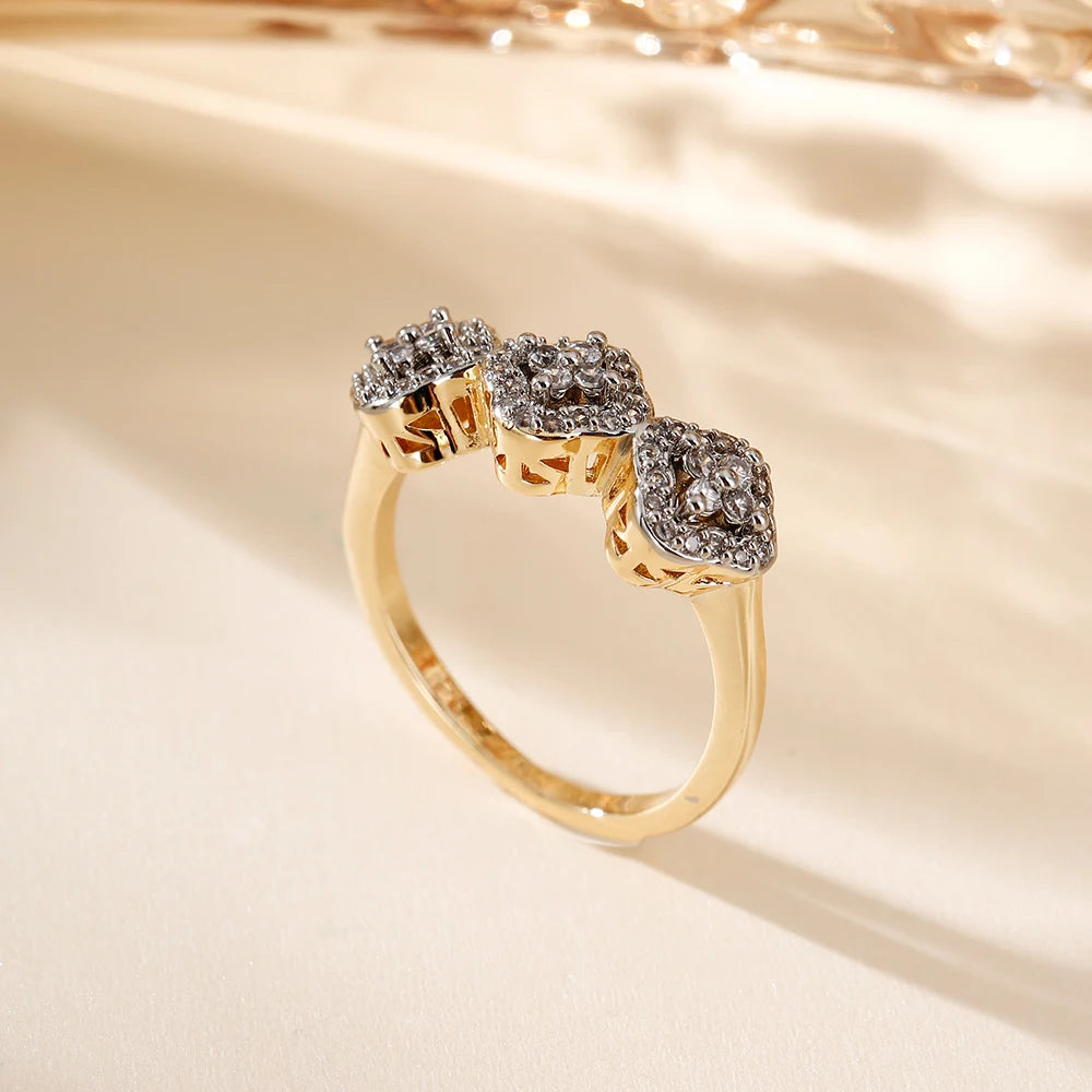 Leaf-shaped inlaid zircon earrings ring three-piece set copper plated 14K gold fashion luxury jewelry party set accessories