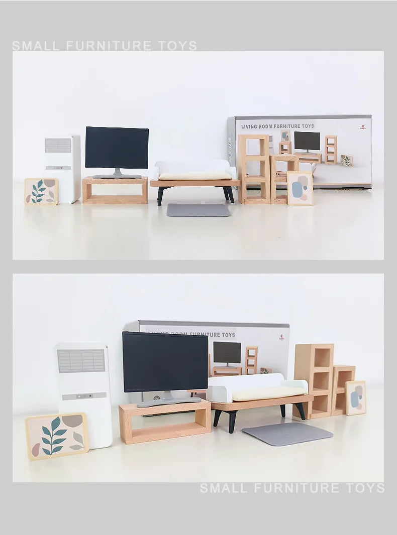 Wooden Play House Toy Set Mini Dollhouse Simulated Furniture Decoration Set Bedroom Kitchen Items Table And Chairs Accessorie