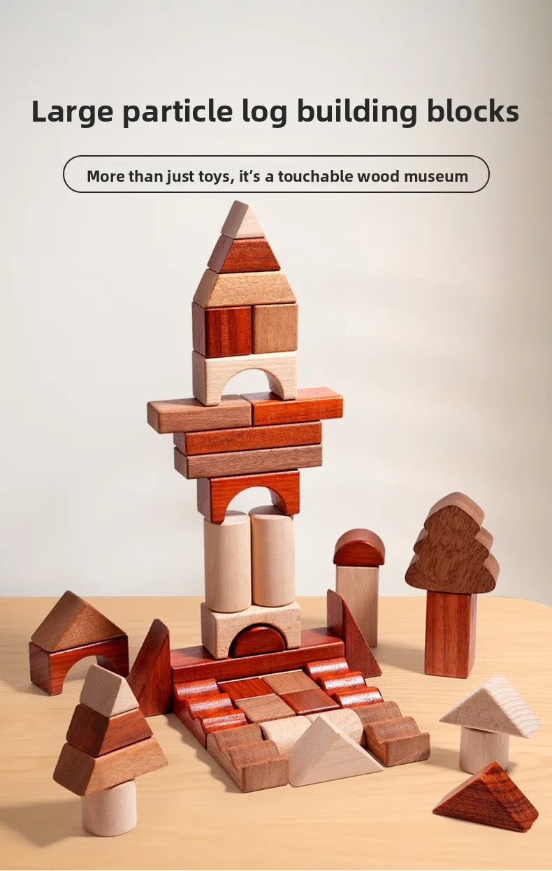Kawaii 100Pcs Unpainted Beech Wooden Large Building Blocks Toddler Stacking Construction Preschool Educational Gift