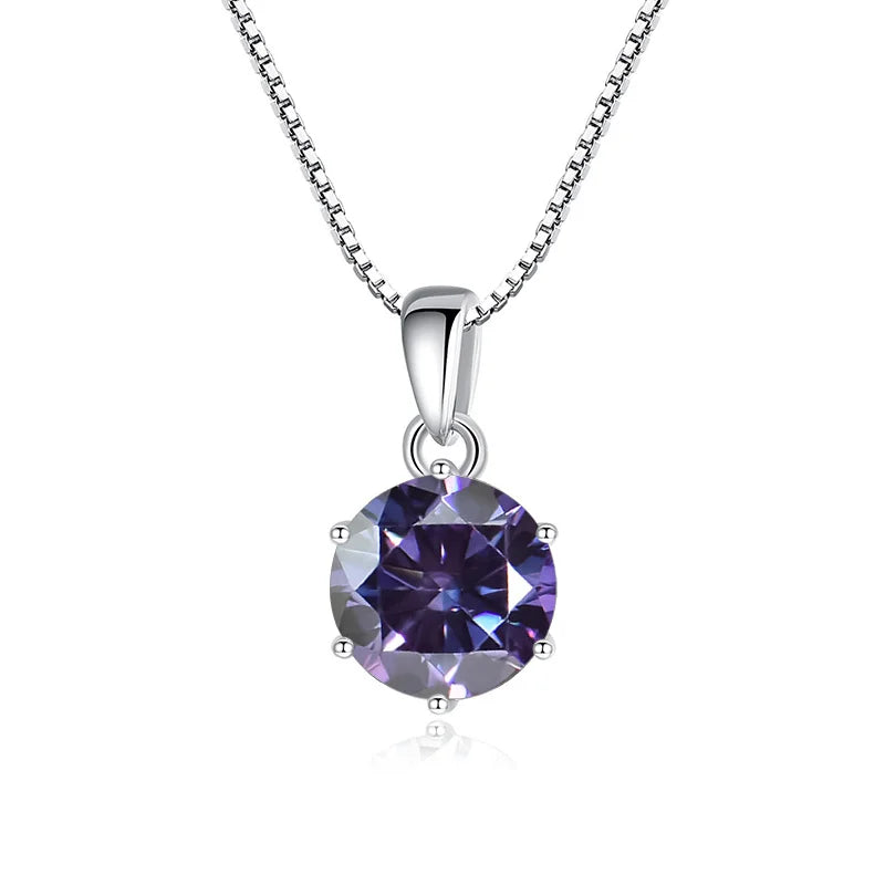 JoyceJelly 1 CT Real Moissanite Pendant Necklace For Women Royal Blue Color Moissanite 925 Sterling Silver Wedding Fine Jewelry