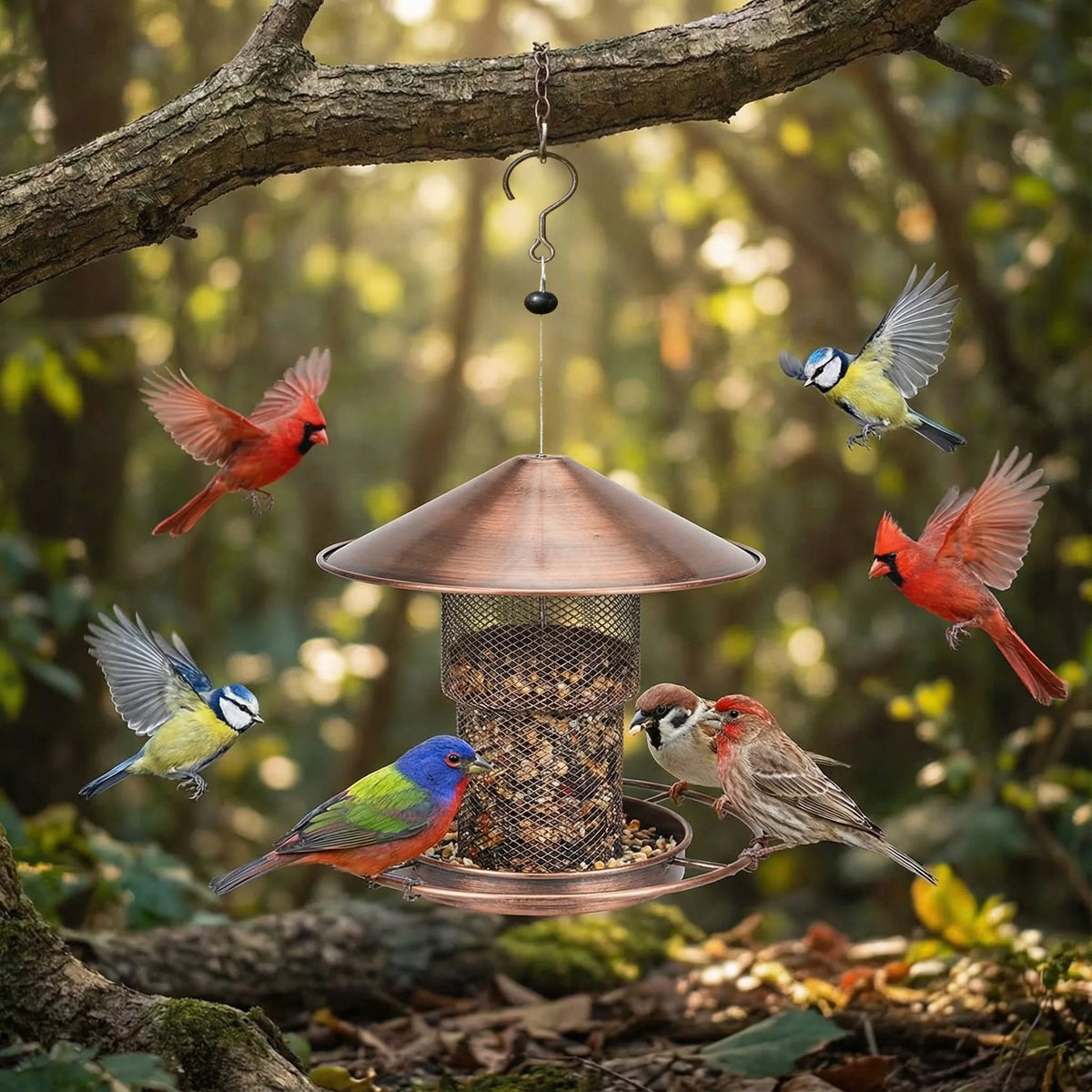 Bird Feeder for Outdoor Hanging Large Capacity Squirrel Proof Birdfeeders Heavy Duty Metal Bird Feeders for Outside