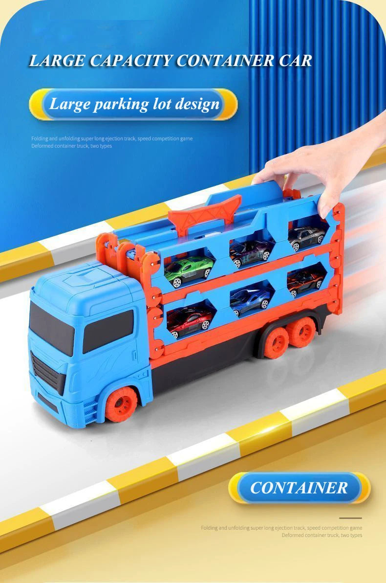 Large Car Transporter Truck Folding Track Racing Vehicle Kids Competitive Games Storage Alloy Car Boy Toy Children Novel Gift