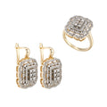 Square hollow inlaid zircon earrings ring set copper plated 14K gold luxury fashion jewelry banquet wedding Christmas gift