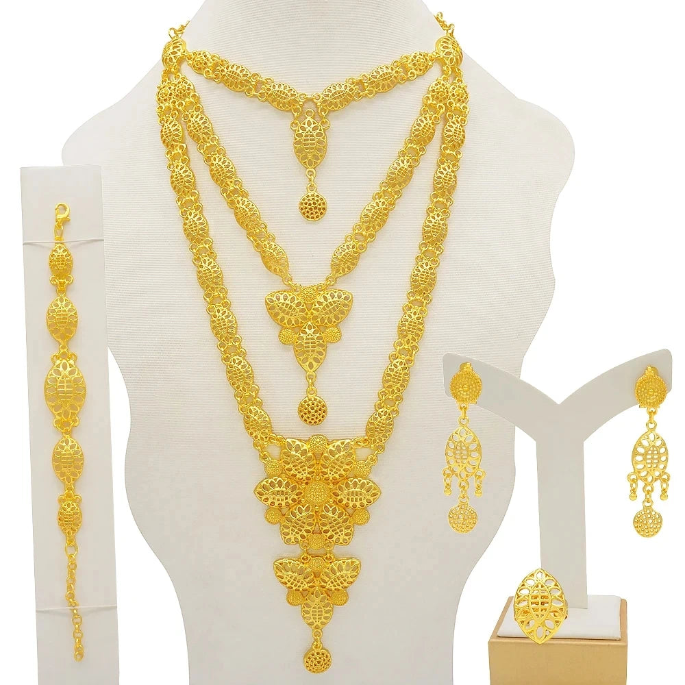 Ethiopian Fashion Women's Jewelry Set African Wedding Jewelry Set Necklace, Bracelet, Earrings, and Ring Set