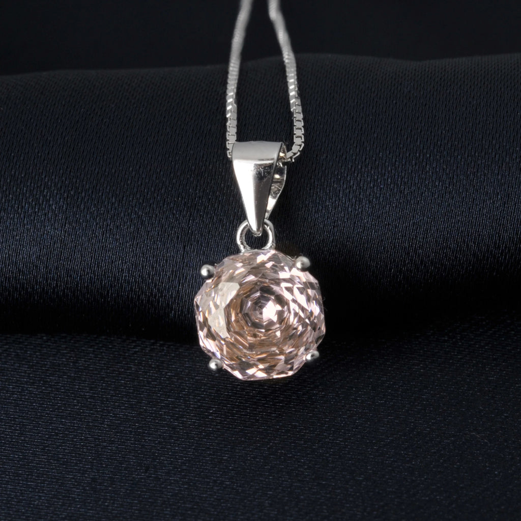 Potiy 2ct Morganite Pink Octagon Rose Cut Pendant Necklace No Chain Cubic Zirconia 925 Silver Jewelry Gift