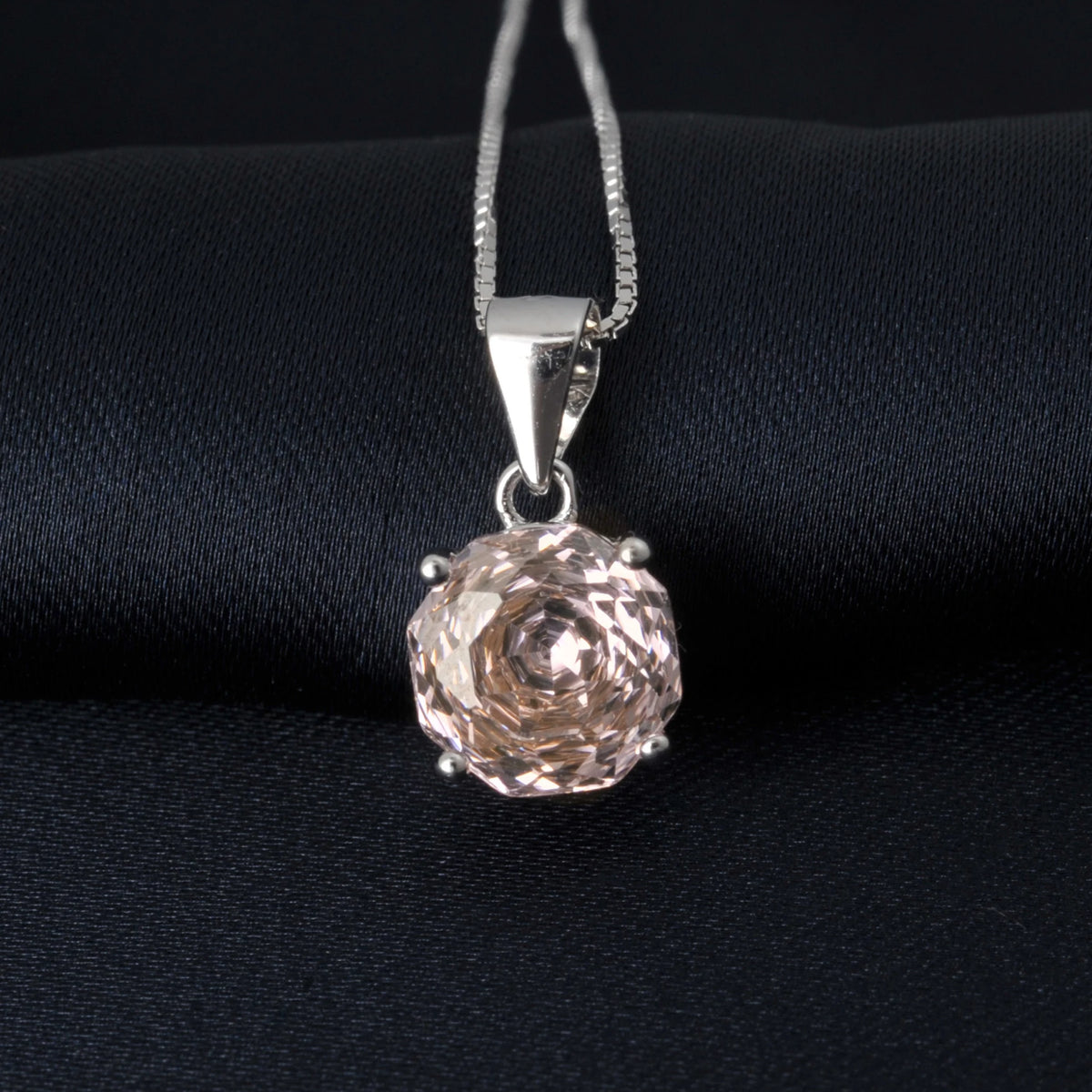 Potiy 2ct Morganite Pink Octagon Rose Cut Pendant Necklace No Chain Cubic Zirconia 925 Silver Jewelry Gift