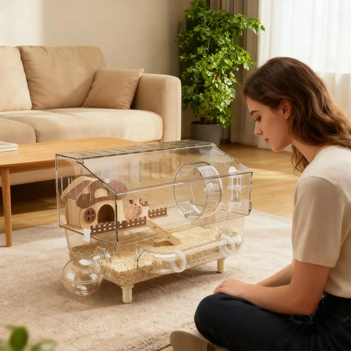 Easy Clean Transparent Double Layer Hamster Cage Large Luxury Villa Exercise Wheel Tank Habitat Spacious House For Small Rodents