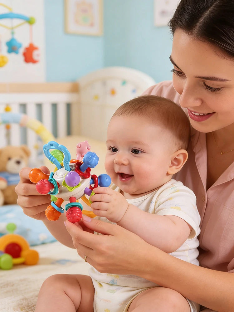 Baby Manhattan Ball Toy Montessori Teether Rattle for 0-18 Months Newborn Soothing Toy Easter Ramadan Gift for Boys Girls