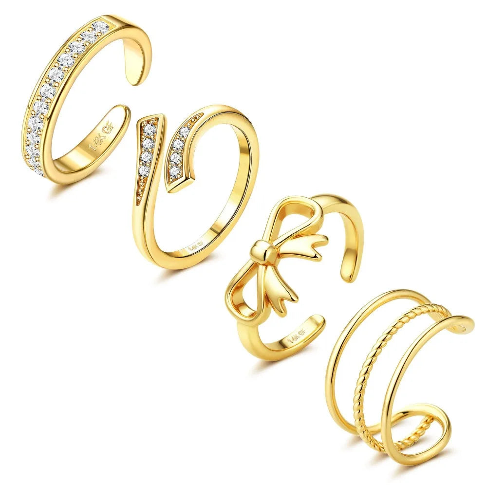 Bobisty 14K Gold Plated Toe Rings for Women Adjustable Toe Ring Non Tarnish Open Band Toe Rings CZ Bow Summer Beach Foot Jewelry