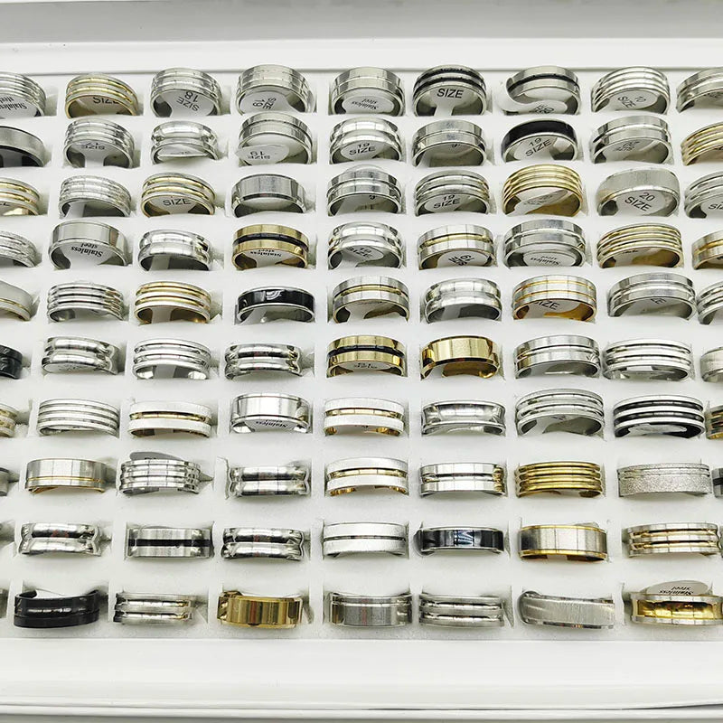 20Pcs/Lot Fashion Multicolor Stripe Stainless Steel Rings For Women Men Jewelry Accessories Party Gifts Mix style