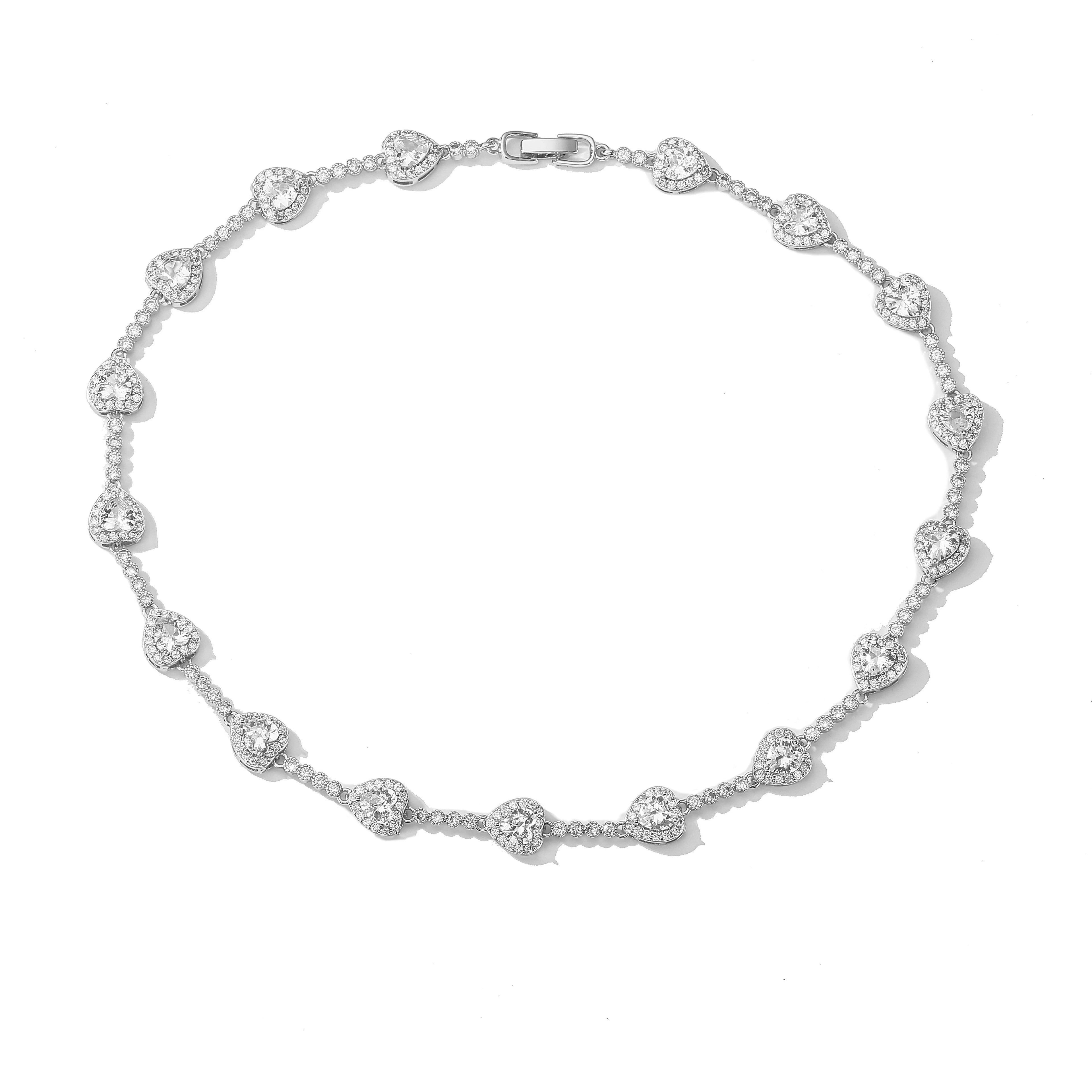 HECHENG, CZ Heart Tennis Link Chain Bracelet Necklace For Women Birthday Gifts Iced Out Bling CZ Paved Love Heart Sweet Bracelet