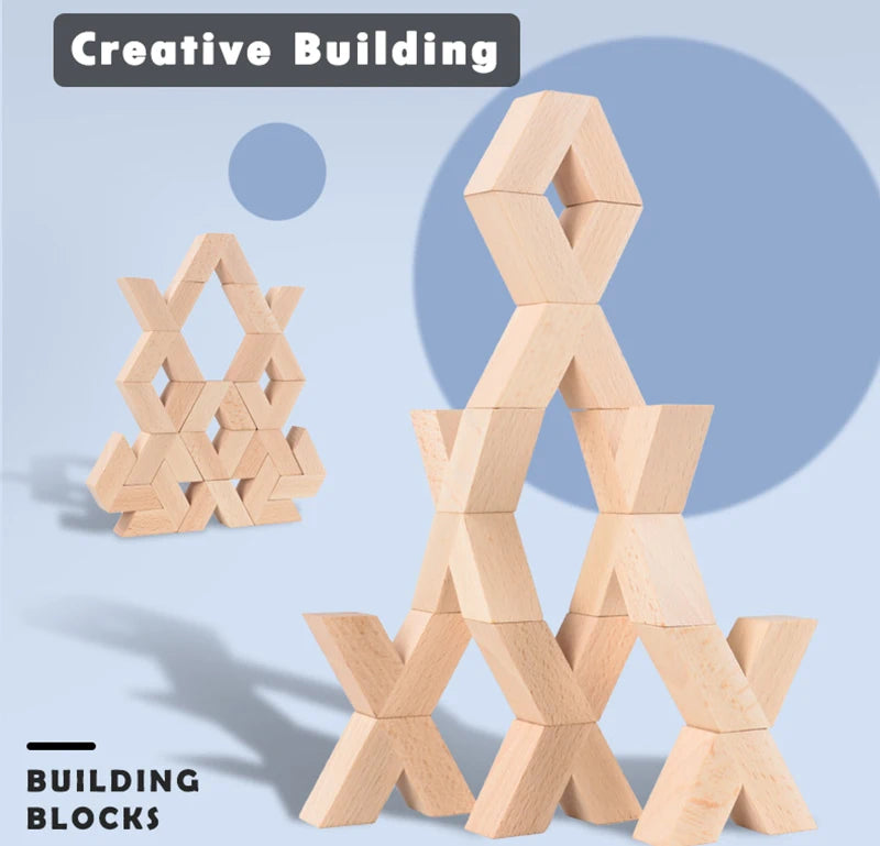 16pcs V Shape Natural Large Wooden 3D Building Blocks Toys Baby Unpaint Wooden Montessori Educational Stacking Blocks Toy Child