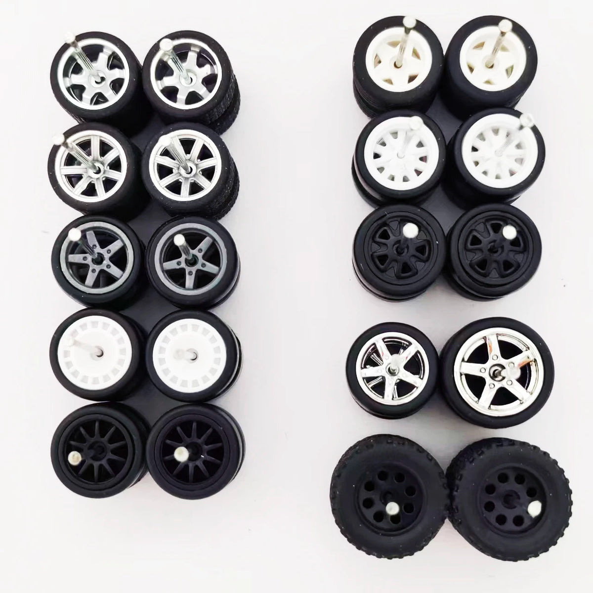 10 Sets 11/12/13/14/17mm 1/64 Alloy Car Wheels Rubber Tires W Axle for HW/Matchbox/Domeka/Evo 1:64 Car Model SUV Off Road Truck