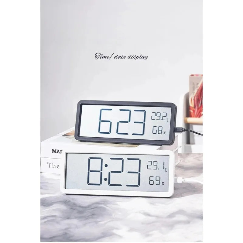 LCD Digital Wall Clock Time Temperature Humidity Display Electronic Desk Clock Battery Powered Home Office Decor