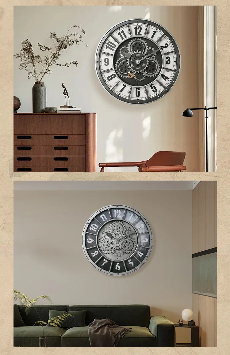 46cm Real Moving Gears Wall Clock Large Industrial Steam Punk Roman Numeral Wall Clock Living Room Home Decoration Quartz Clock