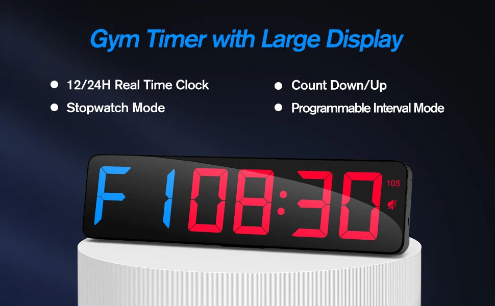 ANJANK Gym Timer 15" Large LED Display Wall Clock,Interval Workout,Count Down & Up,Stopwatch, Adjustable Volume,Upgraded Remote