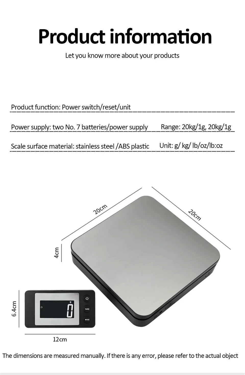 Electronic Platform Scale 50kg/2g High-precision Digital Scale Wired/Wireless Parcel Pet Express Zero/Tare Kitchen Weighing Tool