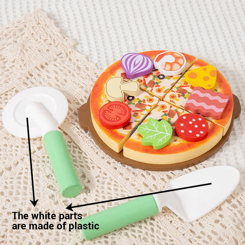 Wooden Simulated Cutting Pizza Pretend Play Toy Educational Kitchen Cooking House Color Recognition Game for Kids 2 Years Gift
