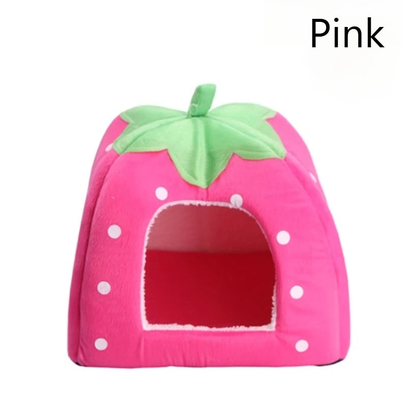 All-Season Removable and Washable Guinea Pig Rabbit Small Pet Warm Hideout VillaType Semi-Enclosed Strawberry Nest Small Pet Bed