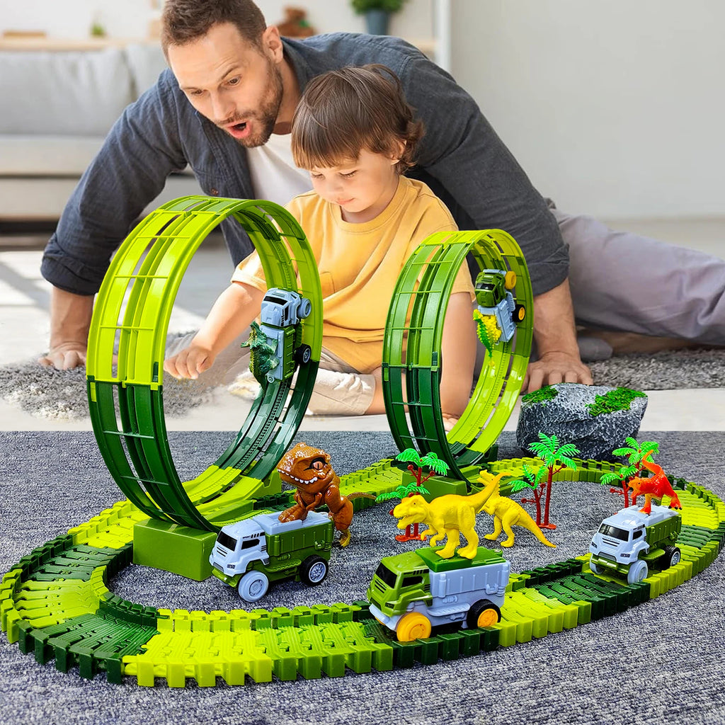 Magic Climbing Track Dinosaur Train Flexible Track Playset Create a Dinosaur World Road Race for Boys 3-9 Years Old Gift