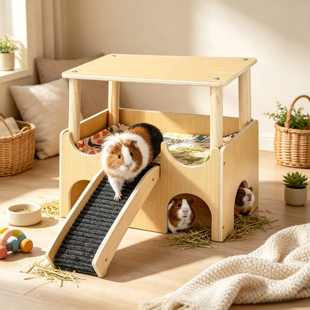 Wooden Guinea Pig Hideout Small Pet House Natural Wood Shelter for Hamsters Rats Hedgehogs Cage Decoration