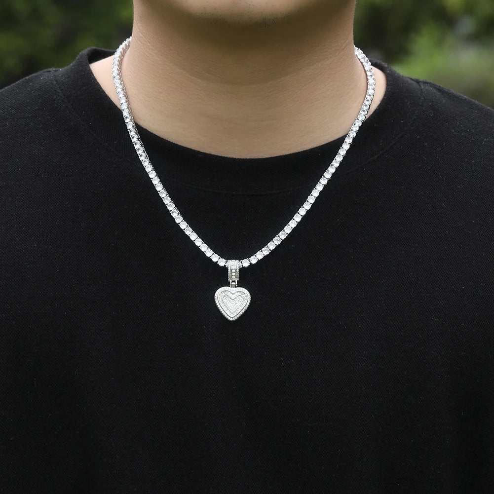 THE BLING KING Baguette CZ Small Heart Shaped Pendant Necklace For Women Iced Out 5A+ Cubic Zironia Lovely Jewelry Birthday Gift