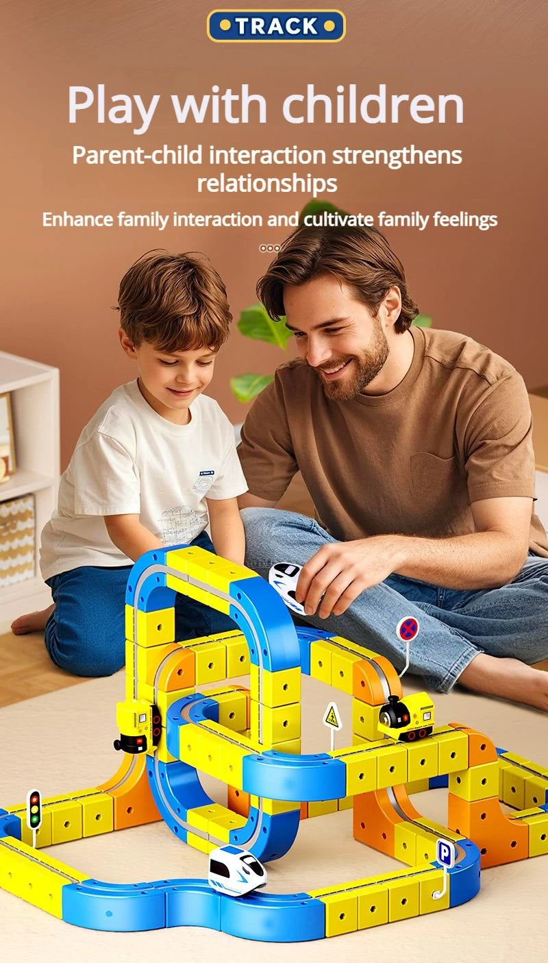 DIY Electric Magnetic Track Set With High-Speed Rail Vehicles STEM Building Game Puzzle Cube Toy for Children Gift(1-100+pieces)