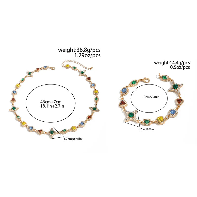 Ingemark Boho Luxury Colorful Crystal Chain Necklace Bracelet for Men Exquisite Creative Adjustable Link Couple Jewelry Set New