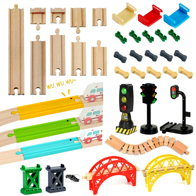 Wooden Train Track Racing Railway Toys All Kinds Wooden Track Accessories Fit for Biro Wood Tracks Toys for Children Gift