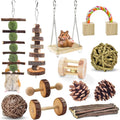 Cute Rabbit Roller Toys Natural Wooden Pine Dumbells Unicycle Bell Chew Toys For Guinea Pigs Rat Small Pet Molars Supplies