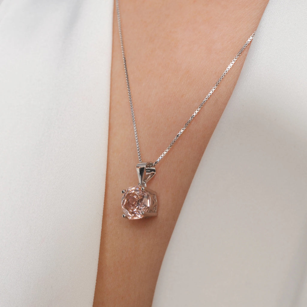 Potiy 2ct Morganite Pink Octagon Rose Cut Pendant Necklace No Chain Cubic Zirconia 925 Silver Jewelry Gift