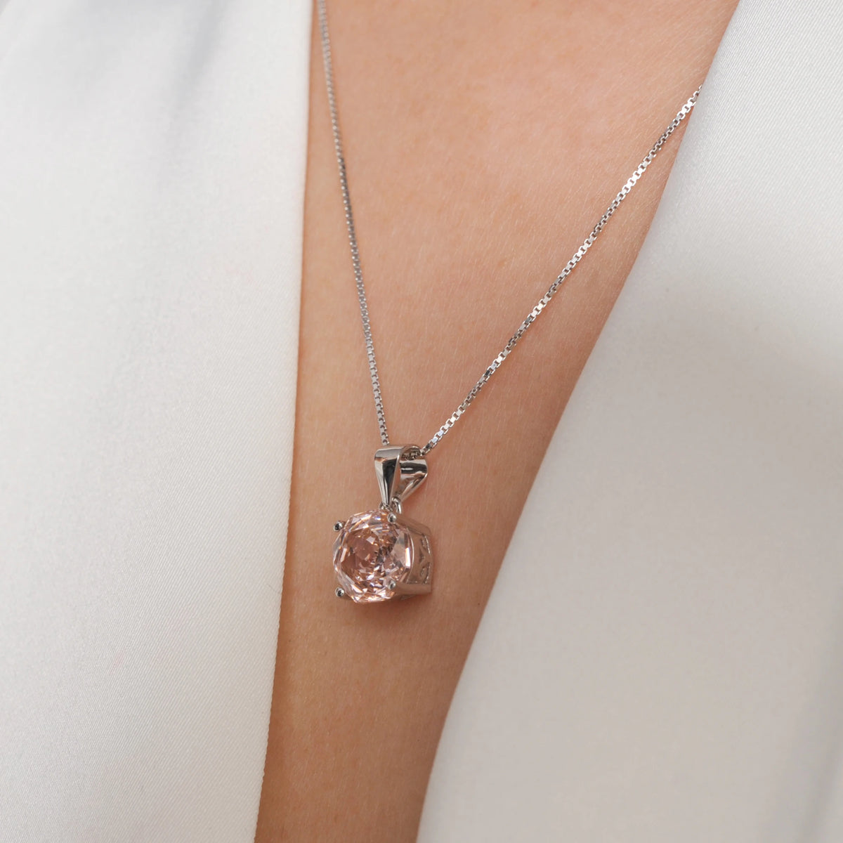 Potiy 2ct Morganite Pink Octagon Rose Cut Pendant Necklace No Chain Cubic Zirconia 925 Silver Jewelry Gift