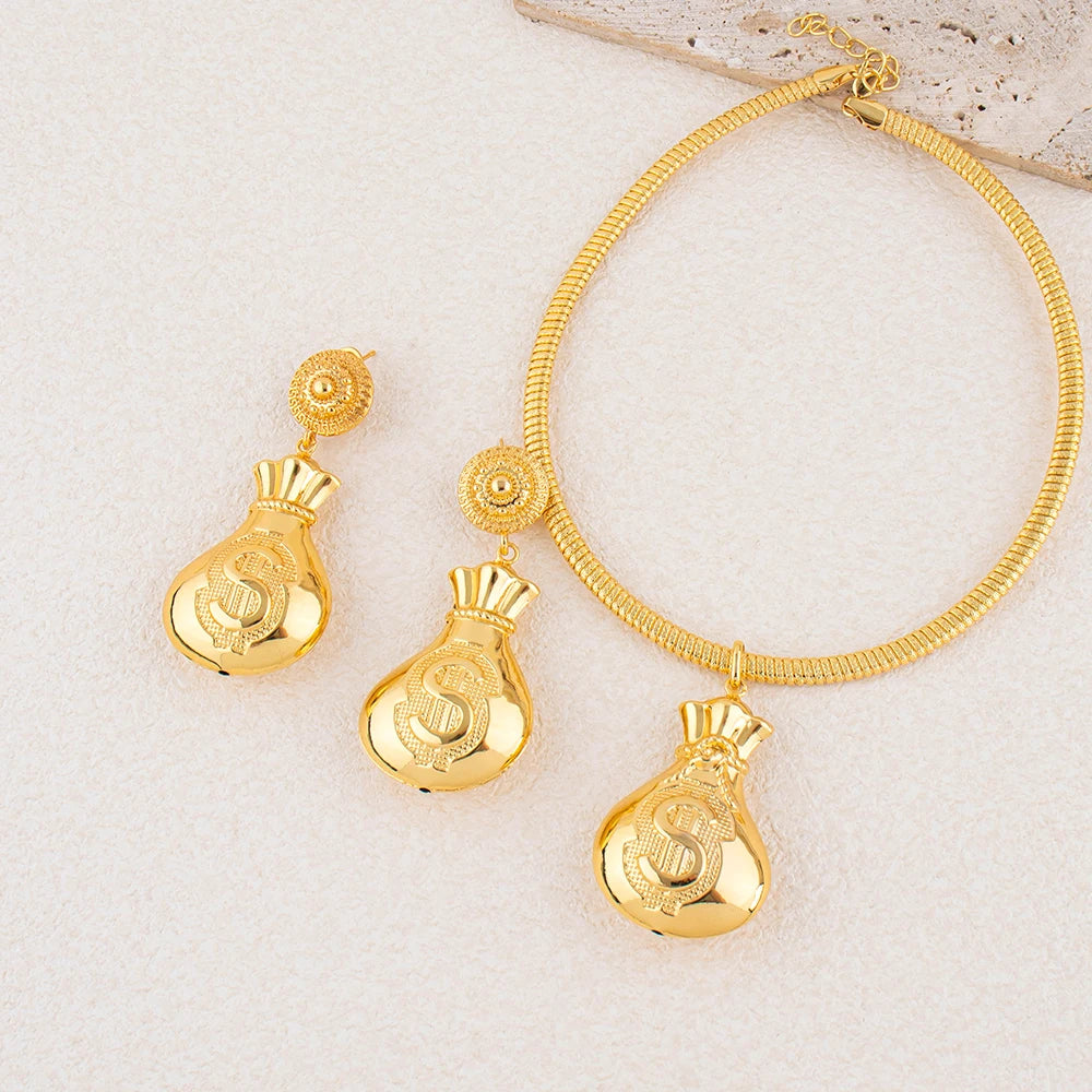 African Jewelry Set Irregular Design Hoop Earrings and Pendant 2PCS Set for Weddings Bridal Necklace Earrings Accessory