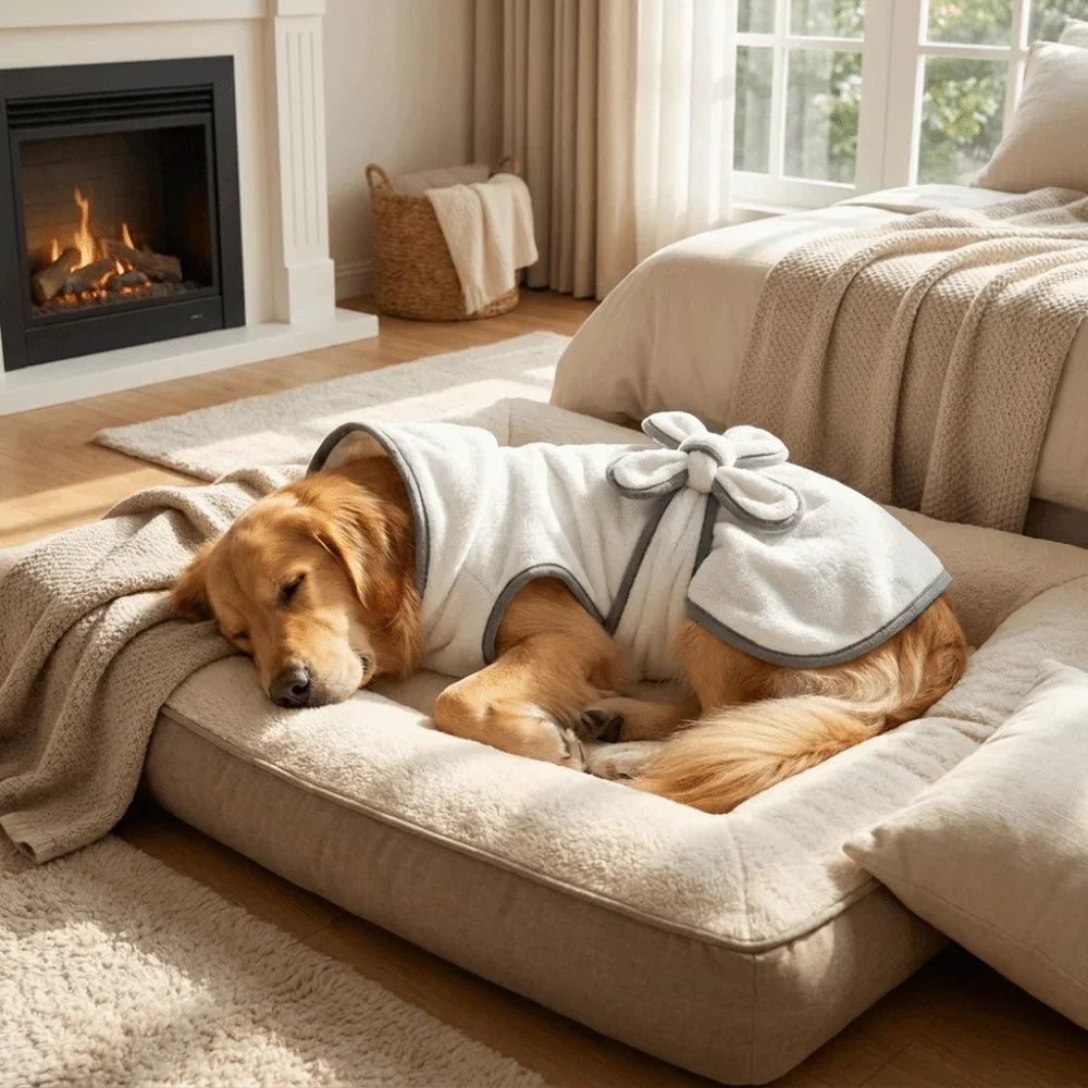 Coral Fleece Pet Bathrobe Towel Absorbent Tie Up Style Dog Bath Towel Comfortable Hooded Pet Drying Towel Dog Cat Pet Products